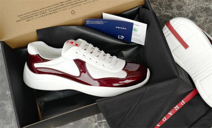 PRADA America's Cup Burgundy Sneakers - White Unisex Streetwear Limited Edition