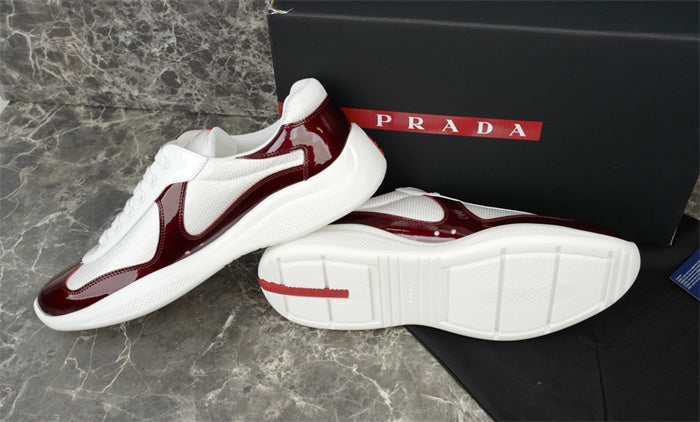 PRADA America's Cup Burgundy Sneakers - White Unisex Streetwear Limited Edition