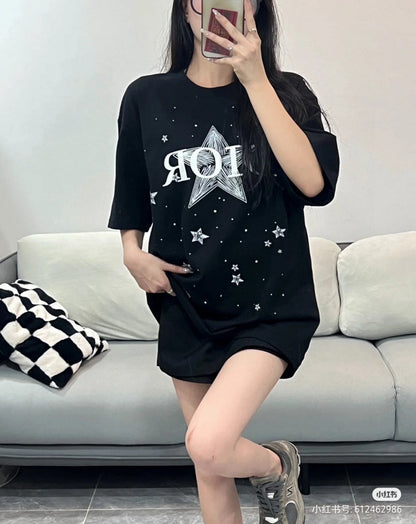 Dior Star Graphic T-shirt - Black Unisex Streetwear Limited Edition - <span>This Dior t-shirt features a striking design with the Dior logo and star elements scattered