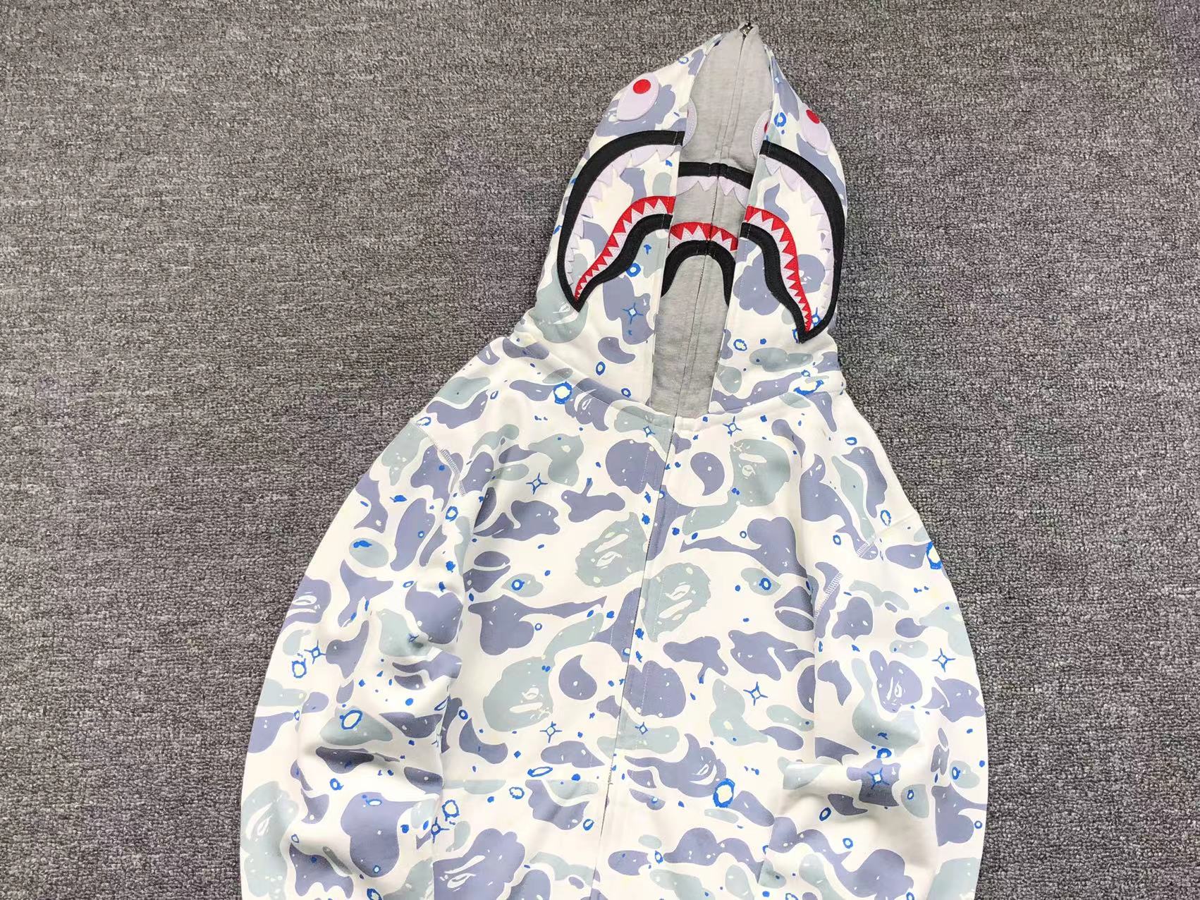 BAPE Space Camo Double Shark Full Zip Hoodie - White Unisex Streetwear Limited Edition