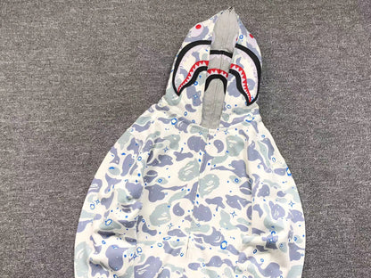 BAPE Space Camo Double Shark Full Zip Hoodie - White Unisex Streetwear Limited Edition