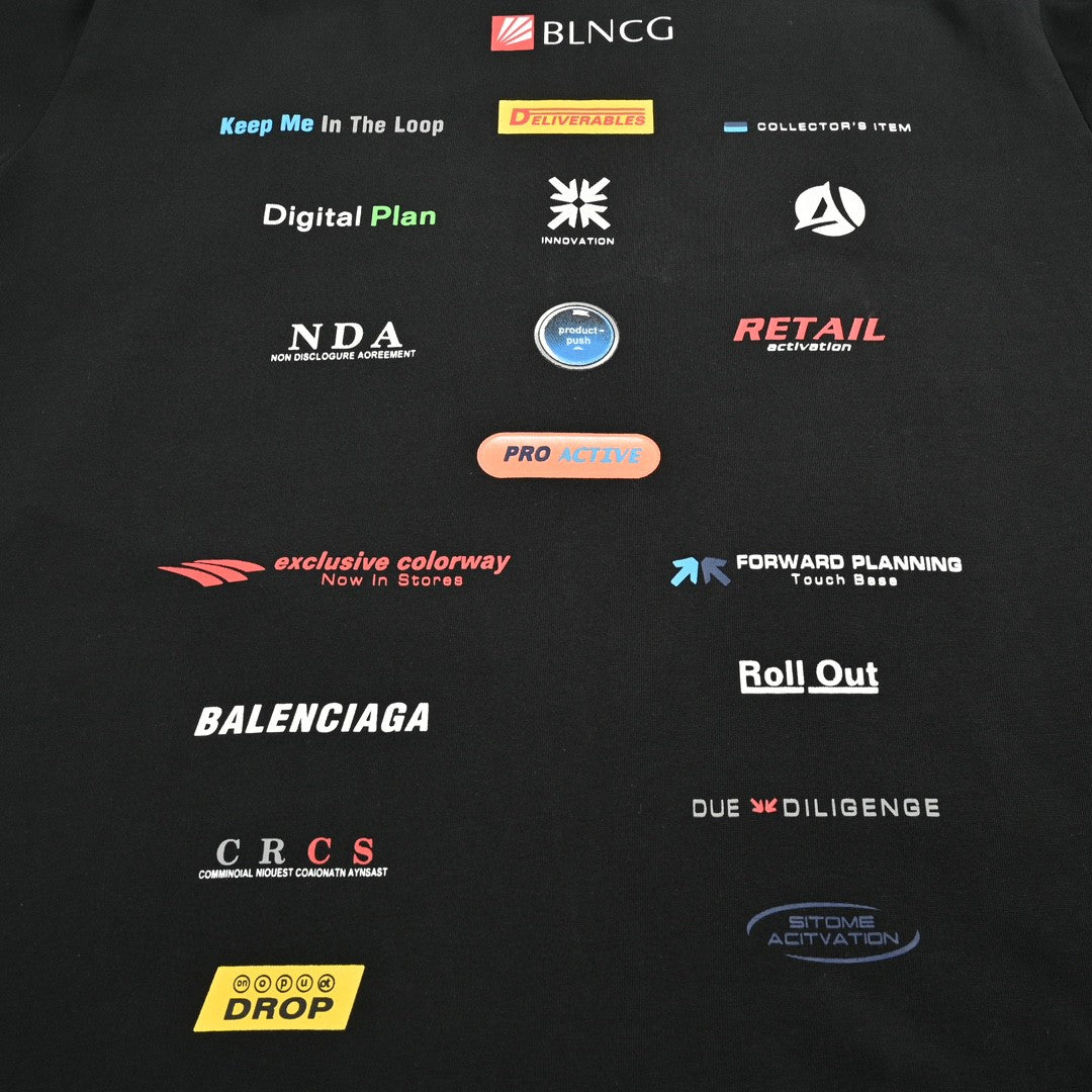 Balenciaga Logo-print T-shirt - Black Unisex Streetwear Limited Edition - <span>This Balenciaga t-shirt features a striking array of logos and text graphics on a sleek