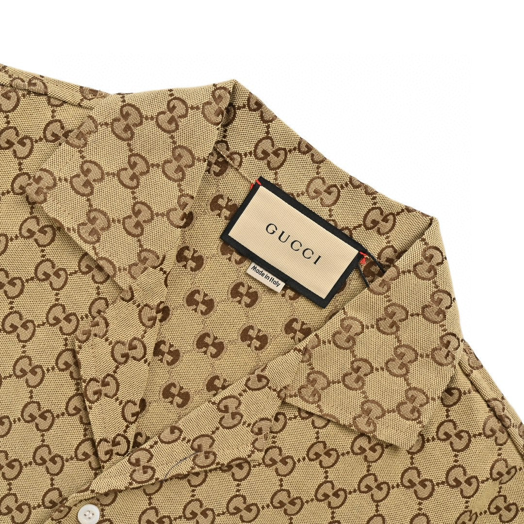 Camisa Gucci GG Monogram Beige de manga corta
