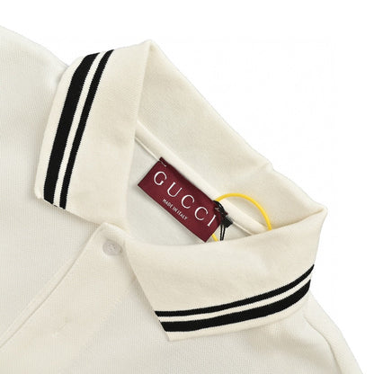 Gucci Striped Logo Polo Shirt (white) Unisex Streetwear Limited Edition - Embrace timeless elegance with the Gucci Striped Logo Polo Shirt in white. Crafted from high-quality