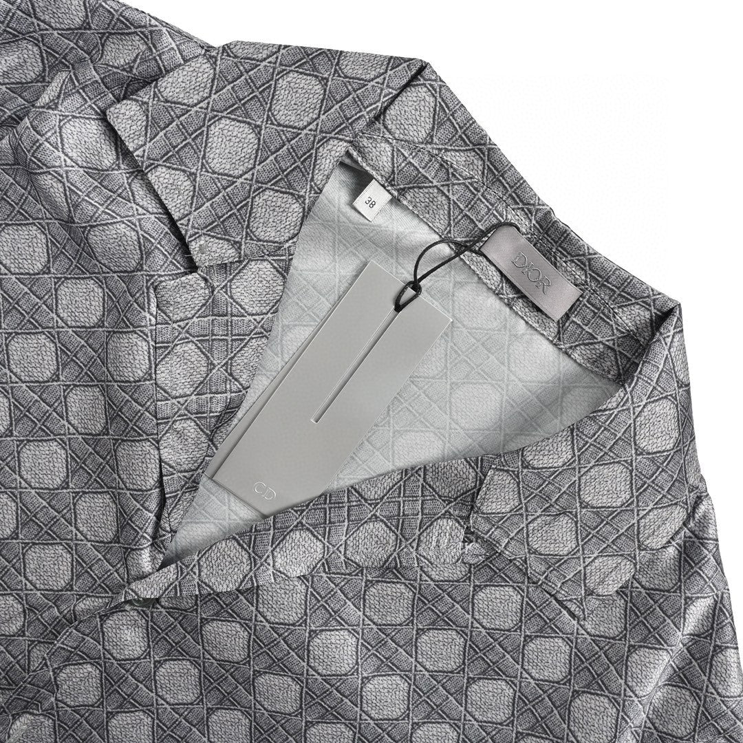 Dior Geometric Pattern Short Sleeve Shirt In - Gray Unisex Streetwear Limited Edition - This Dior short sleeve shirt showcases a refined geometric pattern in a sophisticated gray hue.