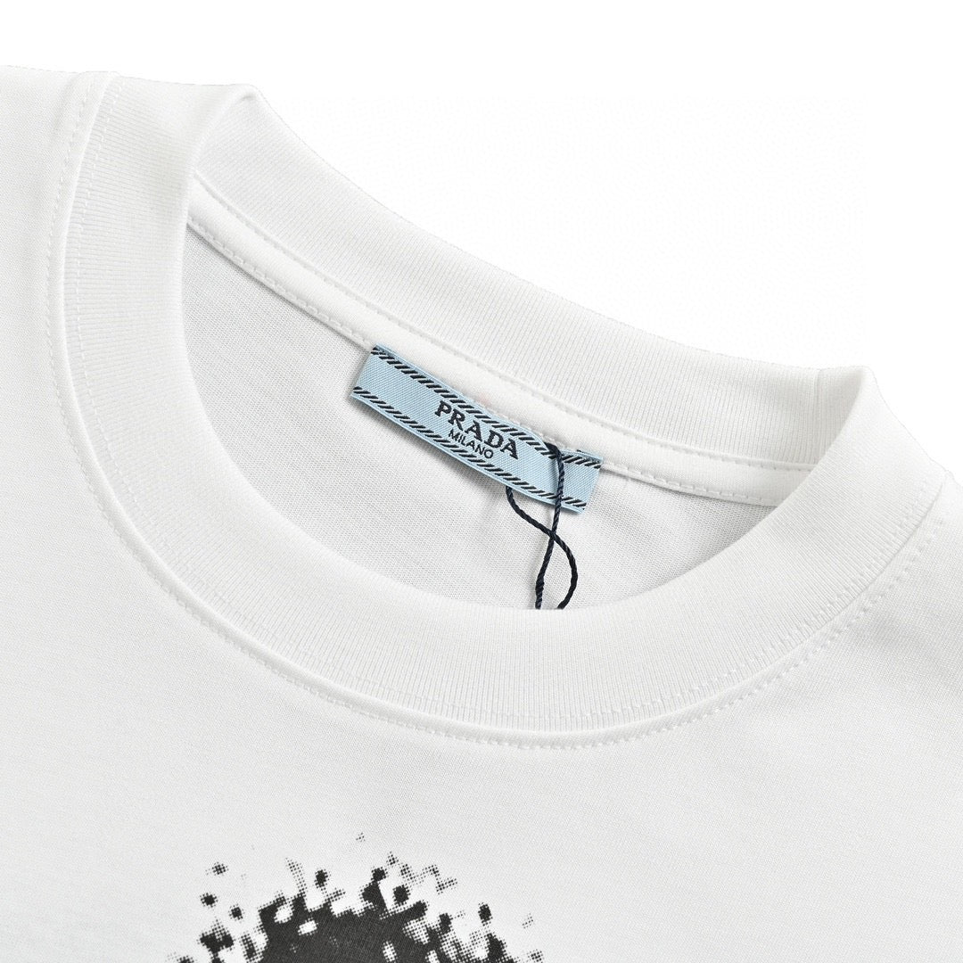 Prada Triangle Spray Paint Logo T-shirt (white) Unisex Streetwear Limited Edition - The Prada Triangle Spray Paint Logo T-Shirt in white is a modern and edgy piece