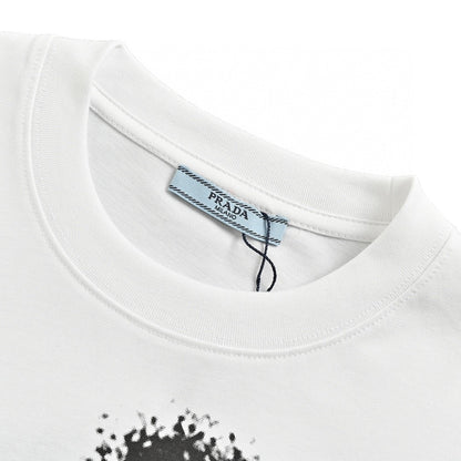 Prada Triangle Spray Paint Logo T-shirt (white) Unisex Streetwear Limited Edition - The Prada Triangle Spray Paint Logo T-Shirt in white is a modern and edgy piece