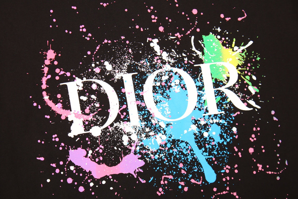Dior Color Splash Graphic T-shirt - - Black Unisex Streetwear Limited Edition - This black Dior t-shirt captivates with a bold graphic of the 'Dior' logo amidst a