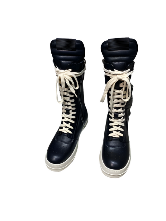 High-Top Leather Lace-up Boots - Black Unisex Streetwear Limited Edition - **High-Top Leather Lace-Up Boots** Introducing a bold addition to your footwear collection, these high-top leather