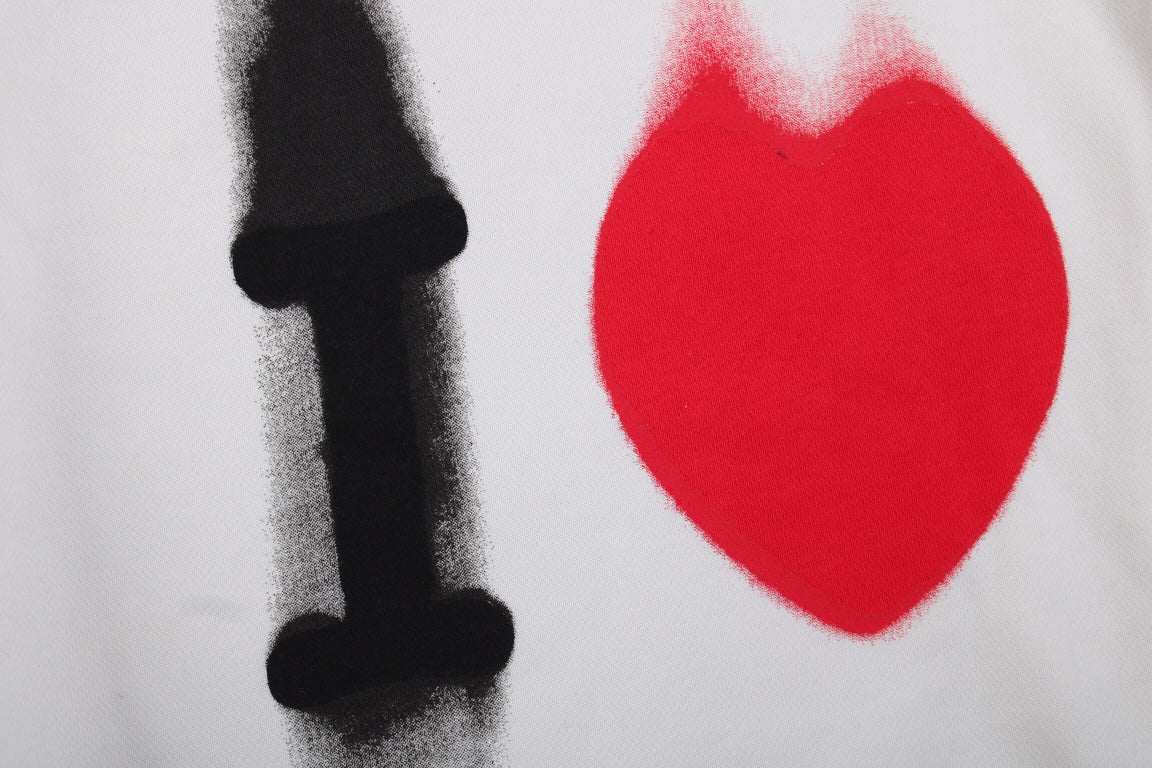 Balenciaga Hoodie With 'i Love' Graphic - White Unisex Streetwear Limited Edition - This Balenciaga hoodie features a striking 'I Love' graphic in bold black and red on