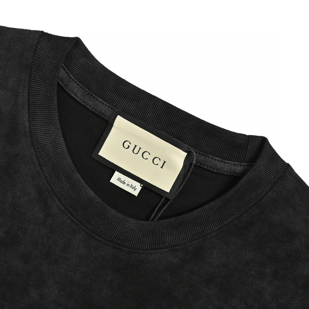 Gucci Distressed Logo T-shirt (black) Unisex Streetwear Limited Edition - The Gucci Distressed Logo T-Shirt in black is a stylish piece that blends a vintage
