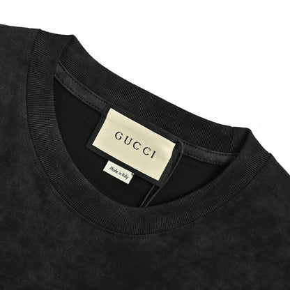 Gucci Distressed Logo T-shirt (black) Unisex Streetwear Limited Edition - The Gucci Distressed Logo T-Shirt in black is a stylish piece that blends a vintage