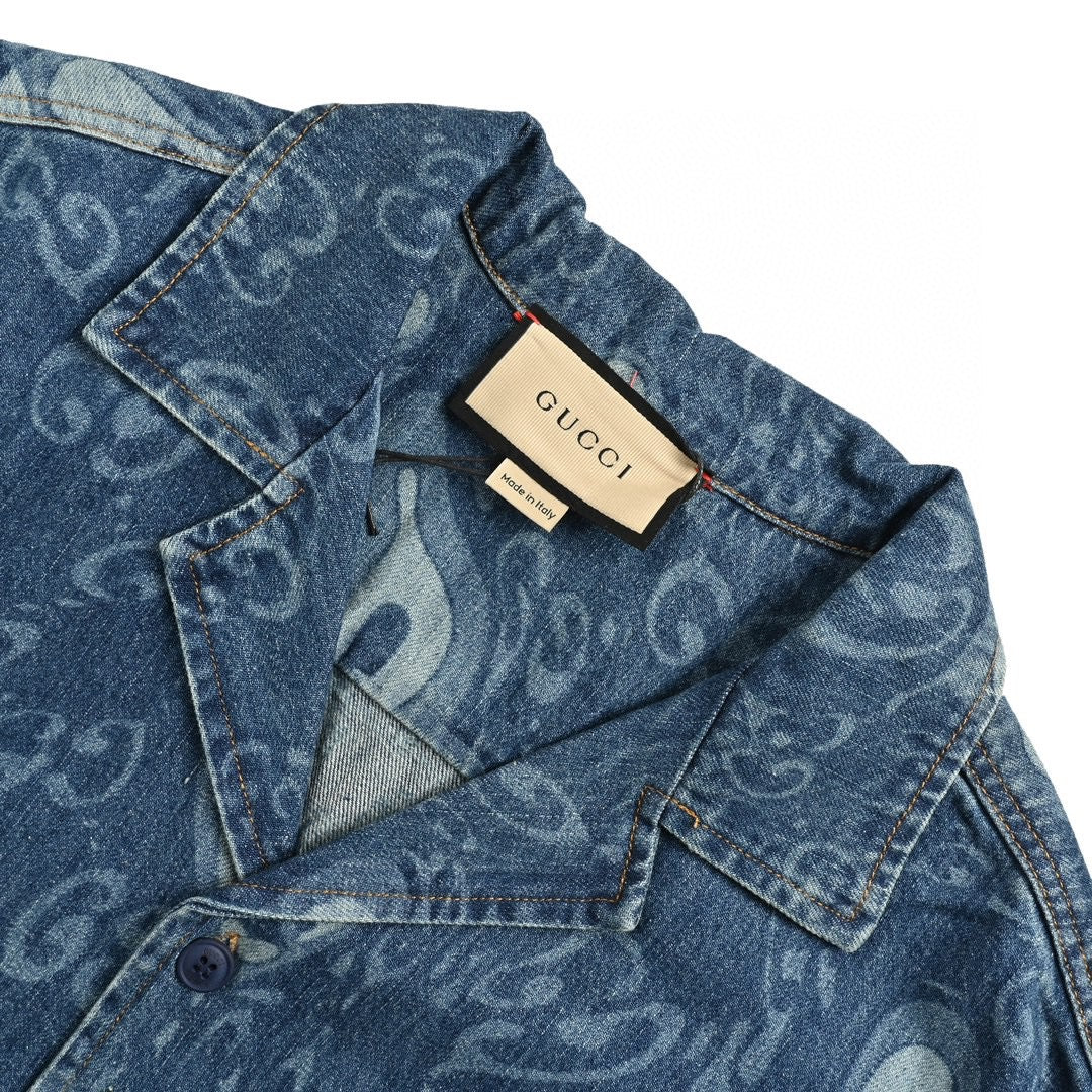 Gucci Denim Shirt Unisex Streetwear Limited Edition - This Gucci denim shirt combines a classic silhouette with modern flair. The short-sleeve design is
