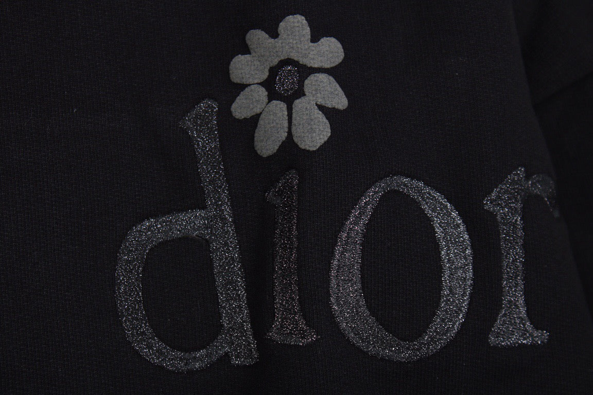 SUDADERA CON CAPUCHA DIOR CON LOGOTIPO DE FLORES NEGRA