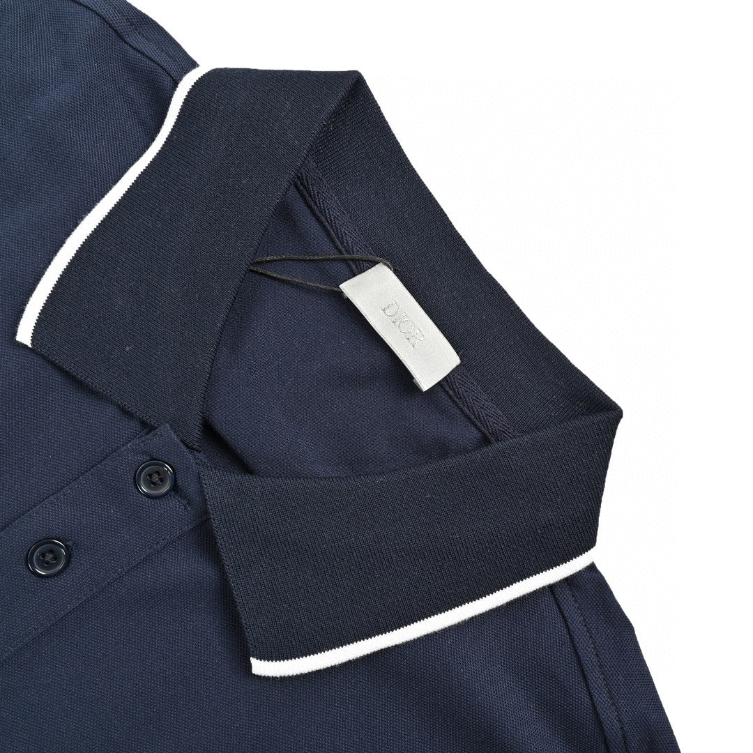Dior Polo Shirt - Navy Unisex Streetwear Limited Edition - This Dior polo shirt features a classic design with a navy color and white trim