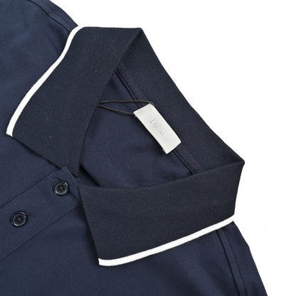 Dior Polo Shirt - Navy Unisex Streetwear Limited Edition - This Dior polo shirt features a classic design with a navy color and white trim