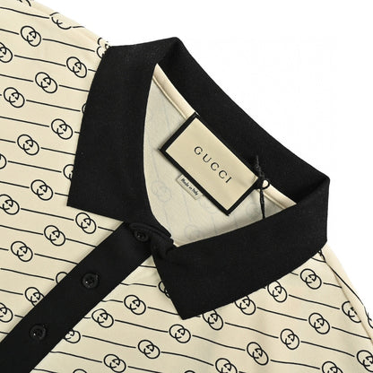 Gucci Gg Pattern Polo Shirt - Beige Unisex Streetwear Limited Edition - The Gucci Beige GG Pattern Polo Shirt is a quintessential piece for anyone looking to
