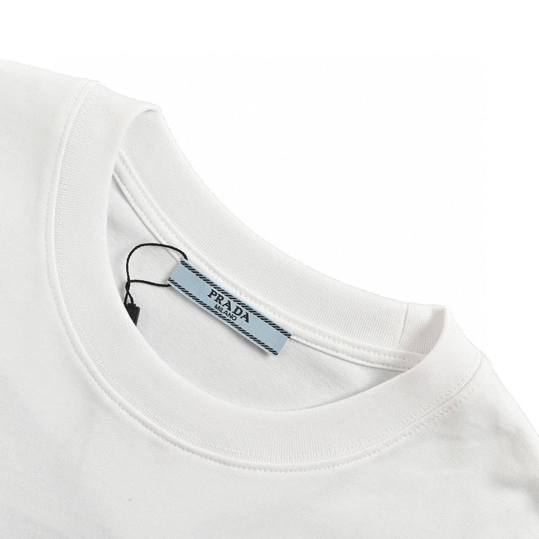 Prada Graphic Logo T-shirt (white) Unisex Streetwear Limited Edition - This white Prada T-shirt features a bold graphic logo print on the front, showcasing the