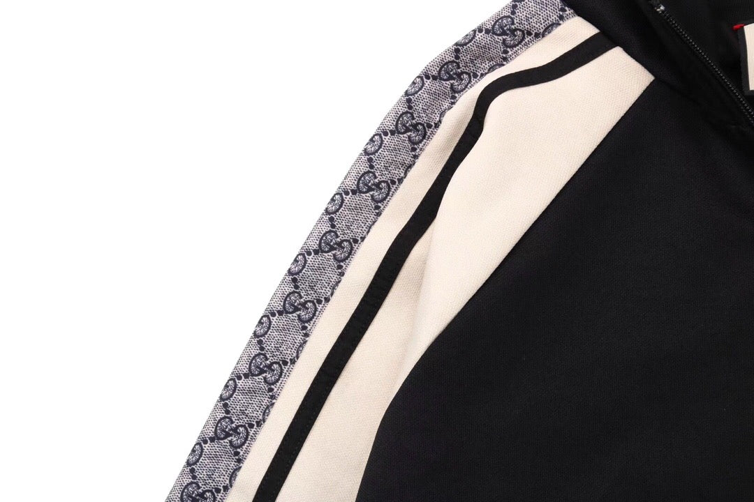Gucci Gg Supreme Stripe Track Jacket - - Black Unisex Streetwear Limited Edition - This Gucci track jacket features a black body with contrasting beige and GG Supreme stripe