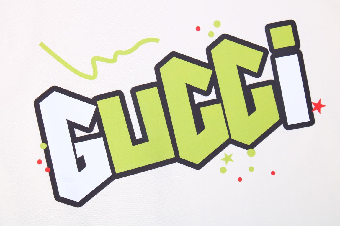 Gucci Lightning Bolt Logo T-shirt In - Cream Unisex Streetwear Limited Edition - This cream Gucci t-shirt captures attention with its playful design, featuring the Gucci logo outlined