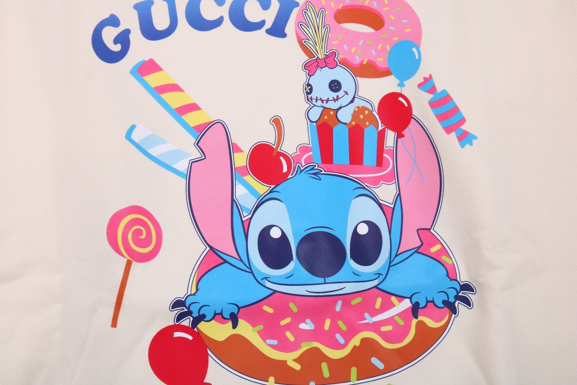 Gucci Stitch Donut Sweatshirt - - Cream Unisex Streetwear Limited Edition - This Gucci sweatshirt in cream features a colorful and playful graphic of Stitch enjoying donuts