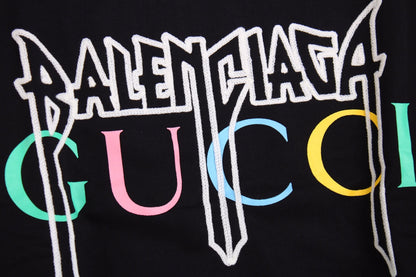 Gucci - Balenciaga Sweatshirt - Black Unisex Streetwear Limited Edition - Black sweatshirt featuring a bold graphic design. 'BALENCIAGA' in white gothic font overlaid with 'GUCCI'