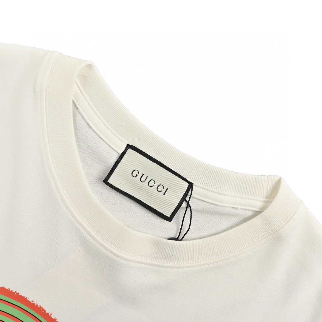 Gucci Multicolor Interlocking G Logo T-shirt - White Unisex Streetwear Limited Edition - This Gucci t-shirt features a large, multicolor interlocking G logo on the front. The vibrant