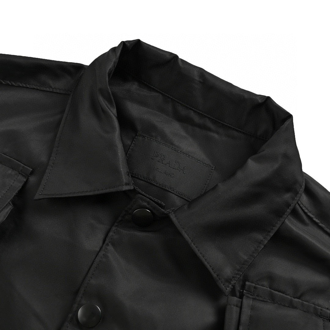 Prada Military Style Jacket - - Black Unisex Streetwear Limited Edition - This Prada jacket features a military-inspired design in black. It has multiple utility pockets with