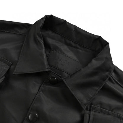 Prada Military Style Jacket - - Black Unisex Streetwear Limited Edition - This Prada jacket features a military-inspired design in black. It has multiple utility pockets with