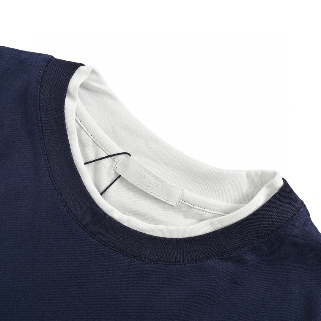 Prada Contrast Trim T-shirt - Navy Unisex Streetwear Limited Edition - The Prada Navy Contrast Trim T-Shirt is a refined and stylish addition to any wardrobe.