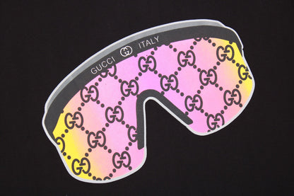 Gucci Sunglasses Graphic T-shirt - - Black Unisex Streetwear Limited Edition - This black Gucci t-shirt showcases a striking graphic of oversized sunglasses emblazoned across the chest.