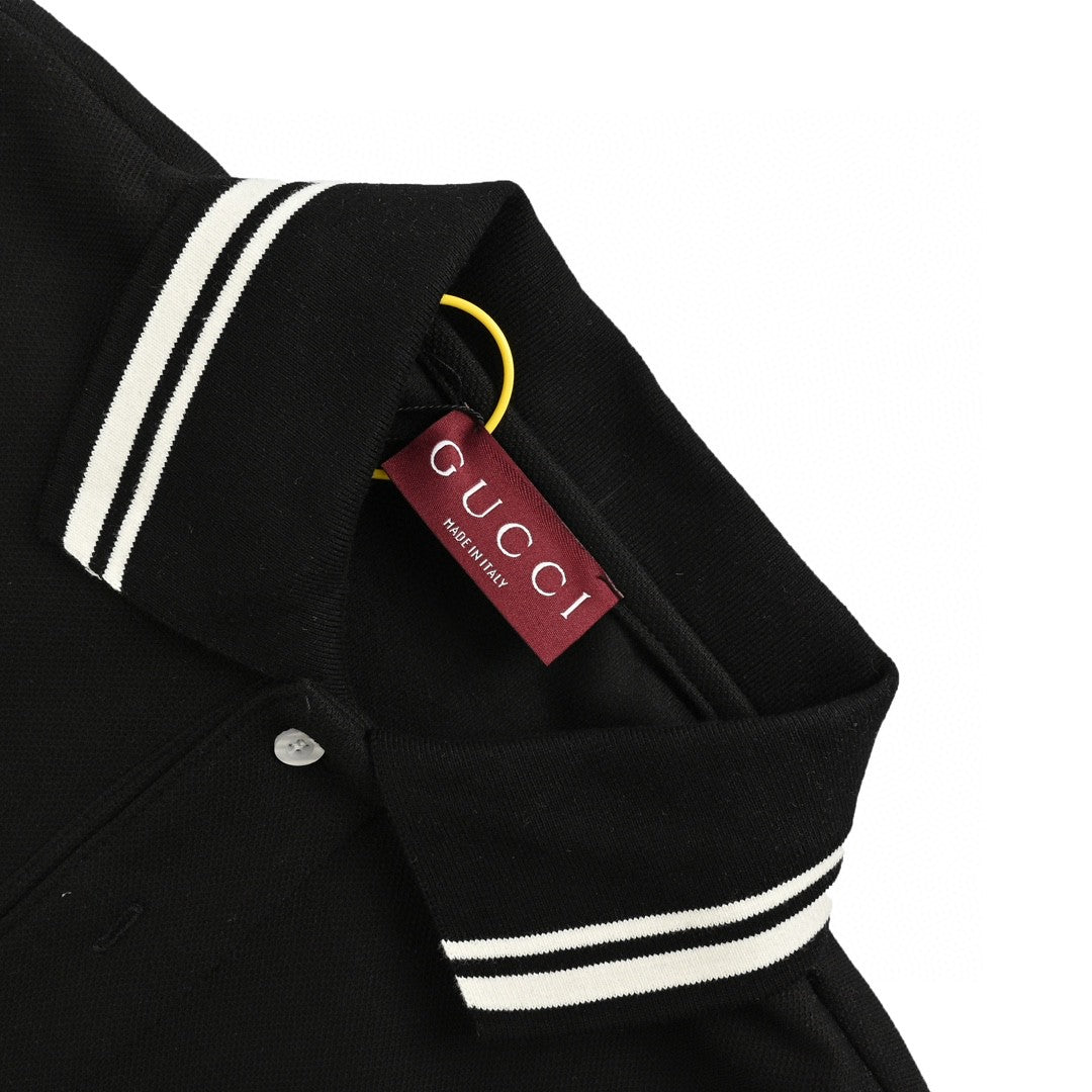 Gucci Striped Logo Polo Shirt (black) Unisex Streetwear Limited Edition - Elevate your wardrobe with the Gucci Striped Logo Polo Shirt in black. This classic polo