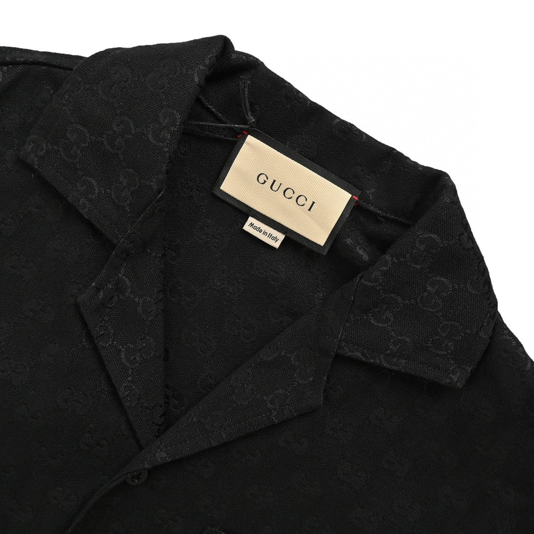 Gucci Gg Monogram Short Sleeve Shirt - Black Unisex Streetwear Limited Edition - This Gucci shirt features an all-over GG monogram pattern in a sleek black color. The