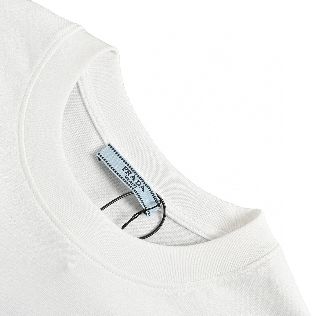 Prada Logo T-shirt (white) Unisex Streetwear Limited Edition - This Prada t-shirt features the iconic Prada logo on the chest and sleeve. Made from