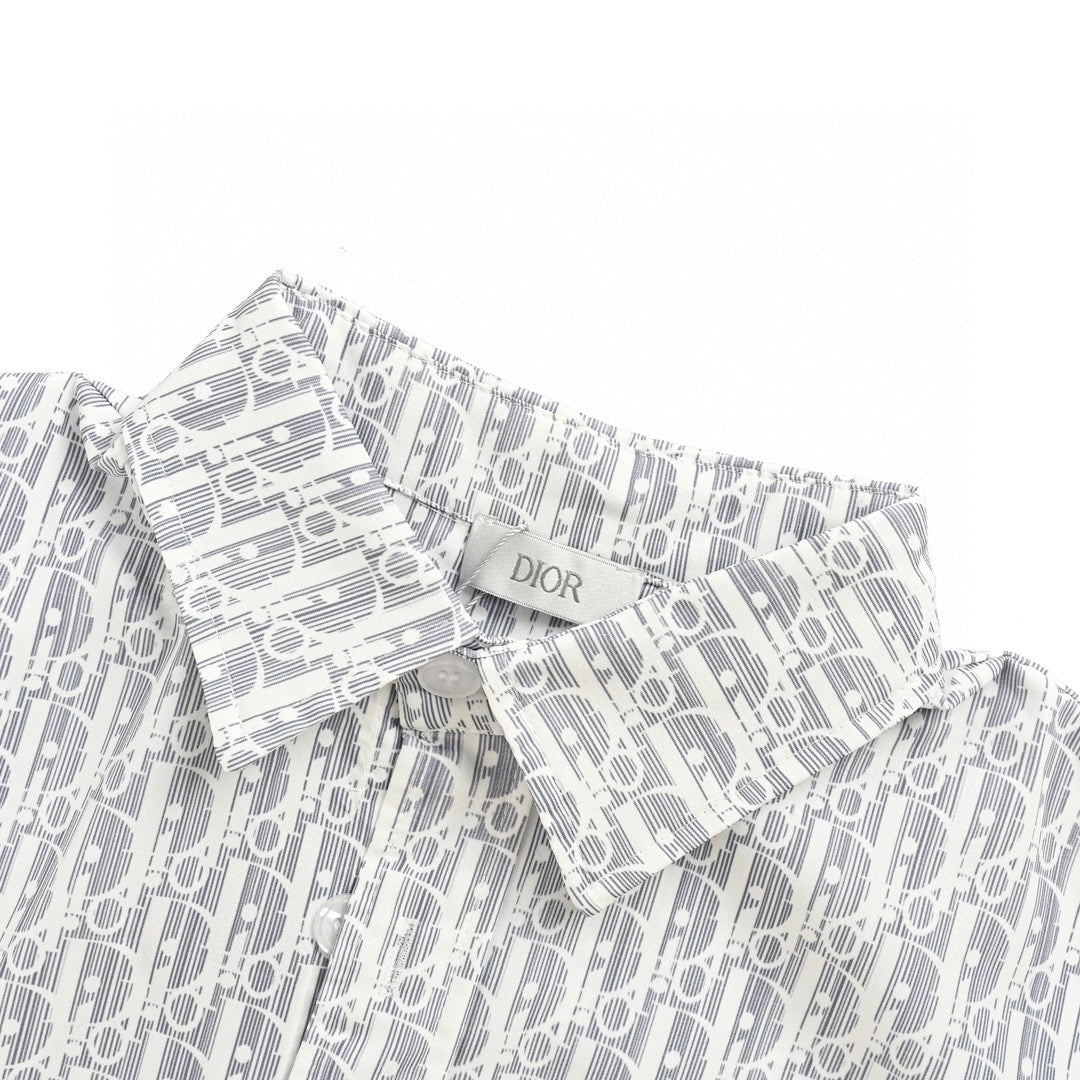 Dior Monogram Print Shirt (gray) Unisex Streetwear Limited Edition - This Dior shirt showcases an all-over monogram print in shades of gray and white, offering