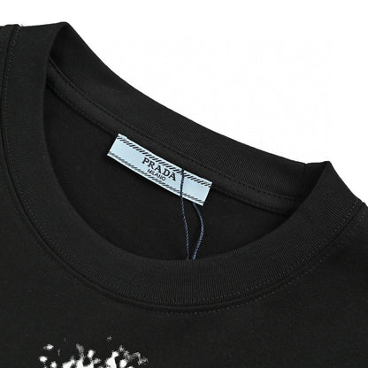 Prada Triangle Spray Paint Logo T-shirt (black) Unisex Streetwear Limited Edition - The Prada Triangle Spray Paint Logo T-Shirt in black is a striking piece that combines