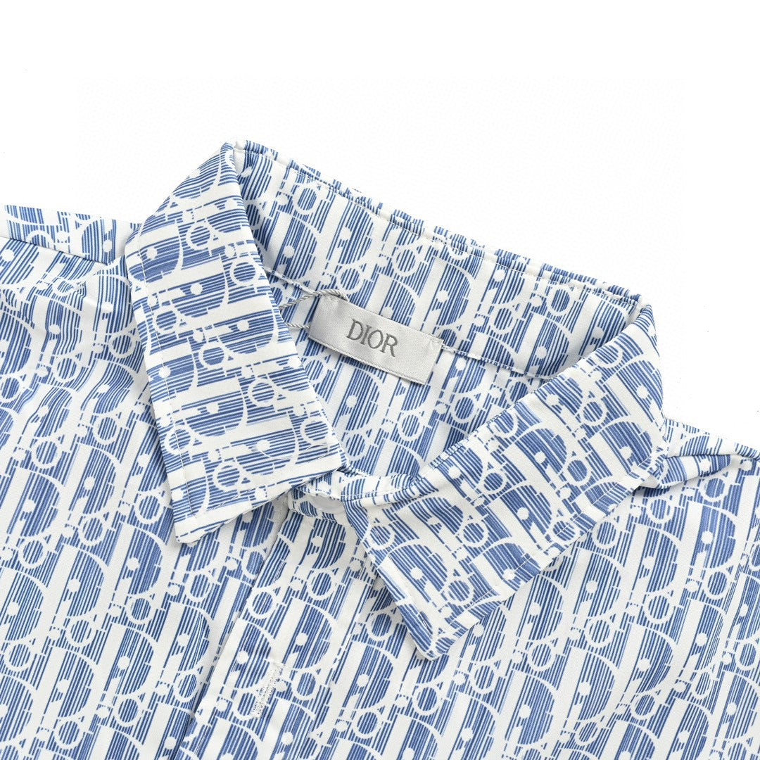 Dior Monogram Print Shirt - White Unisex Streetwear Limited Edition - This Dior shirt features an all-over monogram print in shades of blue and white, giving