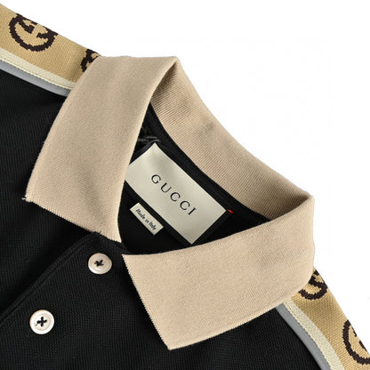 Gucci Polo Shirt With Logo Tape - Black Unisex Streetwear Limited Edition - This Gucci Polo Shirt in classic black features signature logo tape detailing along the shoulders