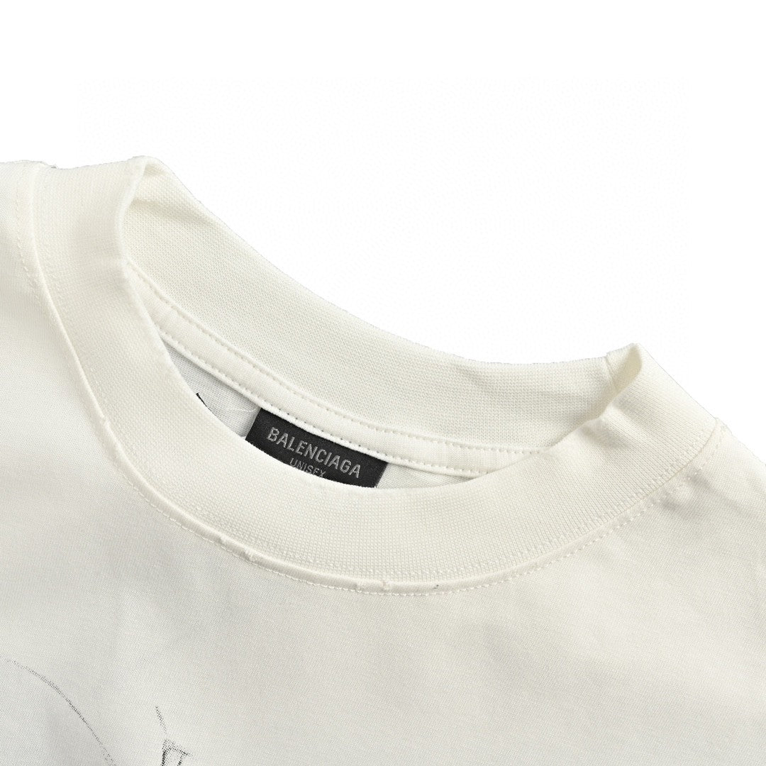 Camiseta Balenciaga con logo estampado ahumado (blanca)