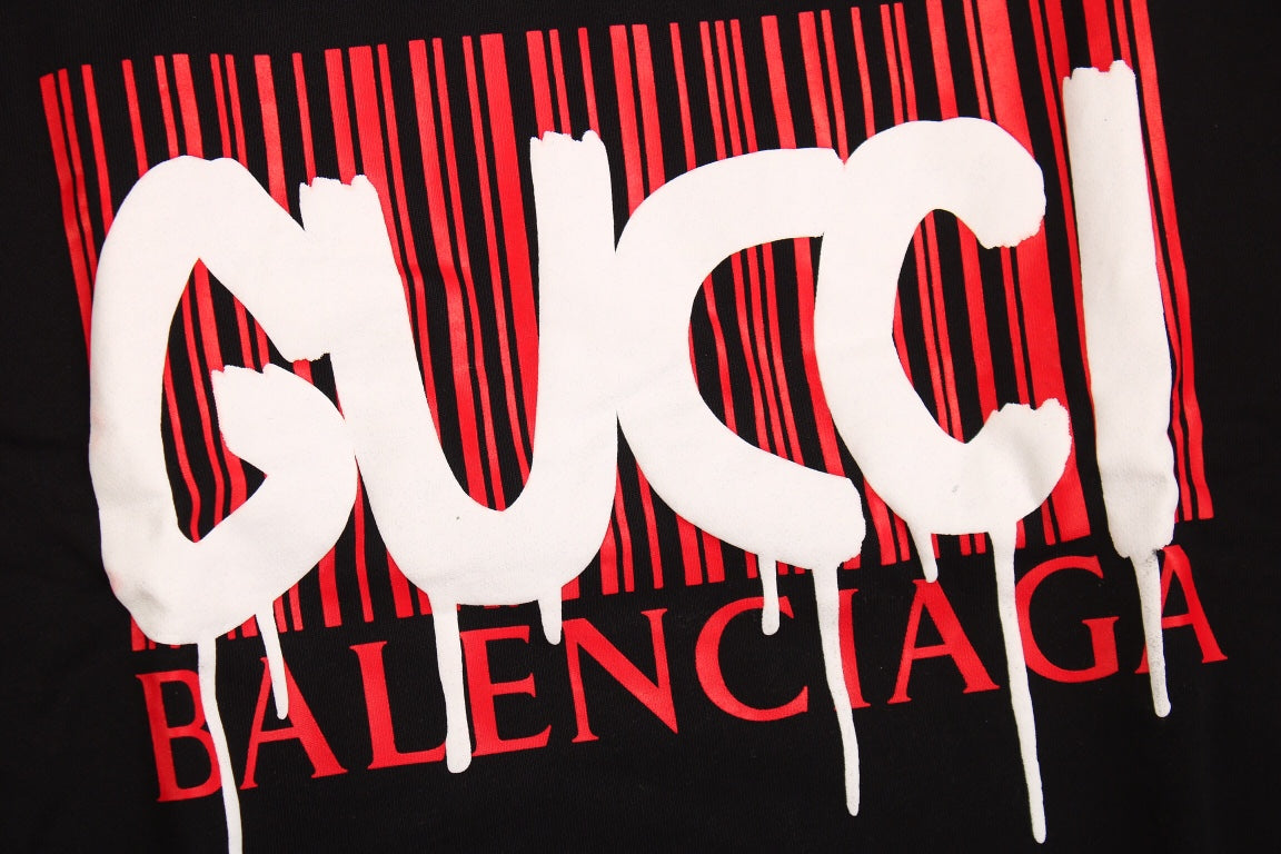 Gucci - Balenciaga Sweatshirt - Black Unisex Streetwear Limited Edition - Black sweatshirt with a bold graphic design. Features 'GUCCI' in white graffiti-style font over red