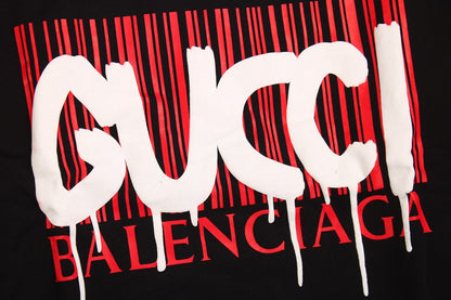 Gucci - Balenciaga Sweatshirt - Black Unisex Streetwear Limited Edition - Black sweatshirt with a bold graphic design. Features 'GUCCI' in white graffiti-style font over red
