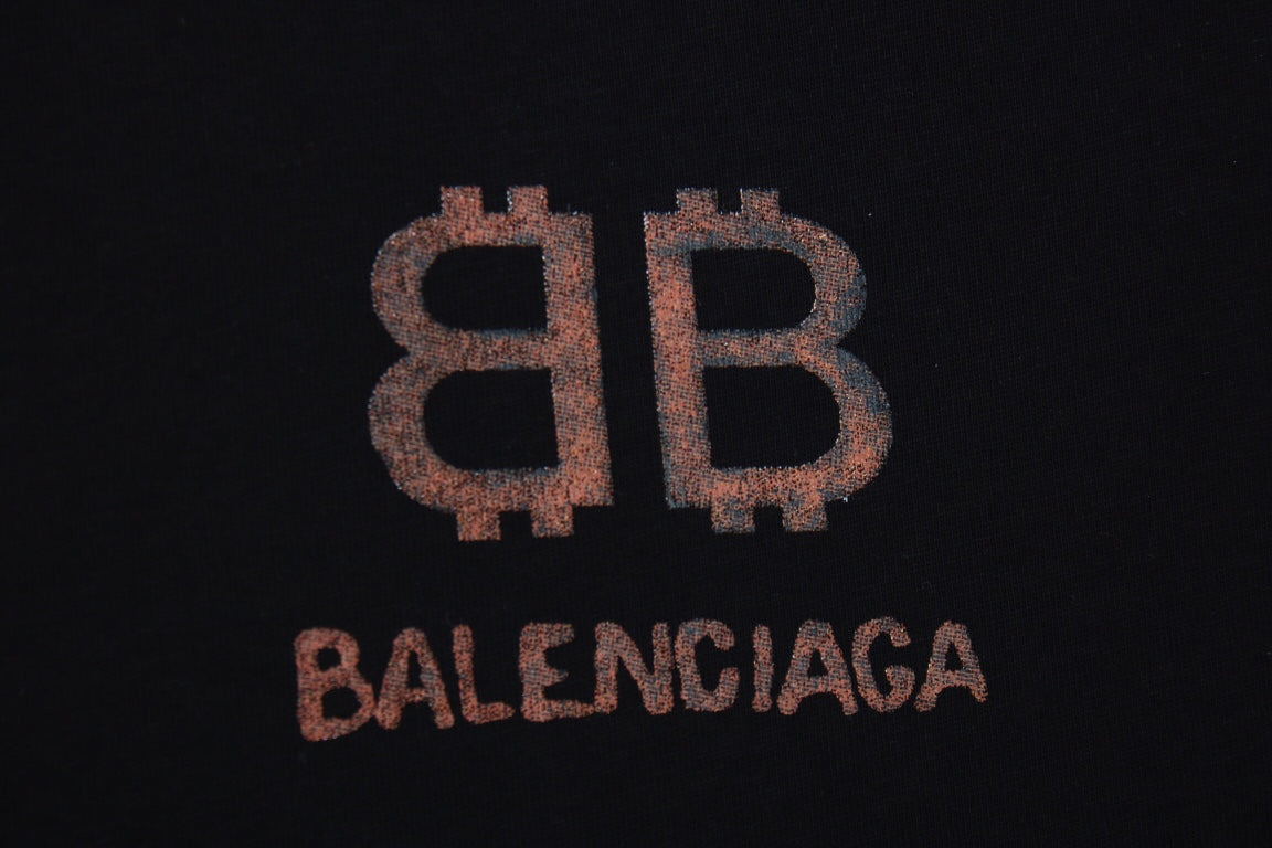 Balenciaga Long Sleeve T-shirt - Black Unisex Streetwear Limited Edition - Black long sleeve t-shirt with brown Balenciaga logo on the chest. Simple and minimalist design.