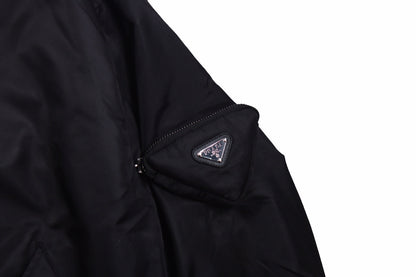 Prada Bomber Jacket - Black Unisex Streetwear Limited Edition - This Prada jacket features a classic black bomber design with a zip-up front. It has