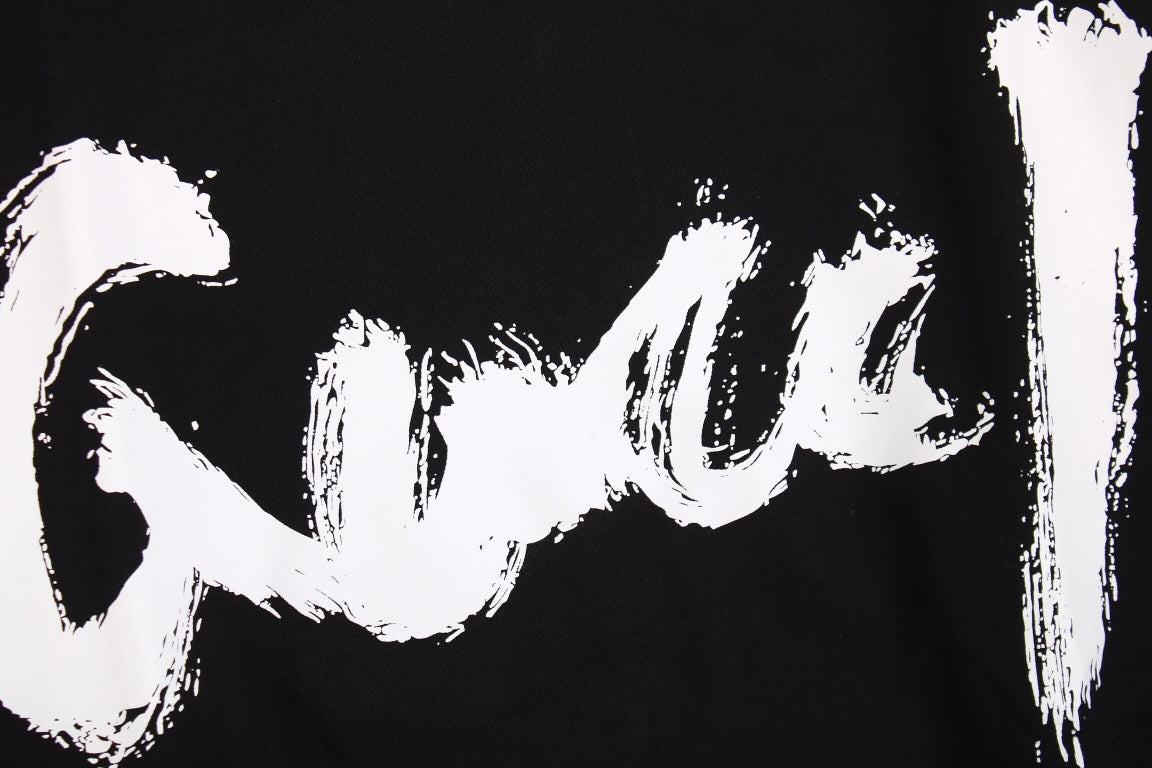 Gucci Sweatshirt - Black Unisex Streetwear Limited Edition - Black sweatshirt with a bold, brushstroke-style 'Gucci' logo in white. Features ribbed cuffs and hem