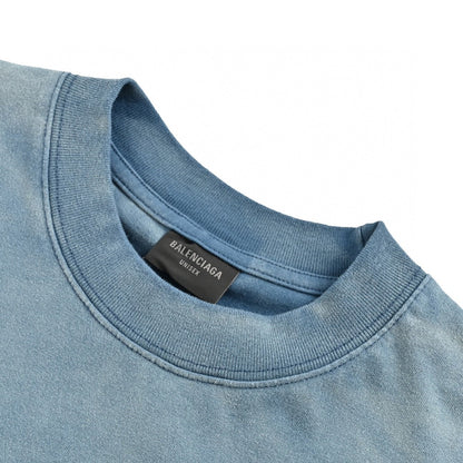 Balenciaga T-shirt - White Unisex Streetwear Limited Edition - This Balenciaga t-shirt features a unique blue wash design. The front is adorned with a