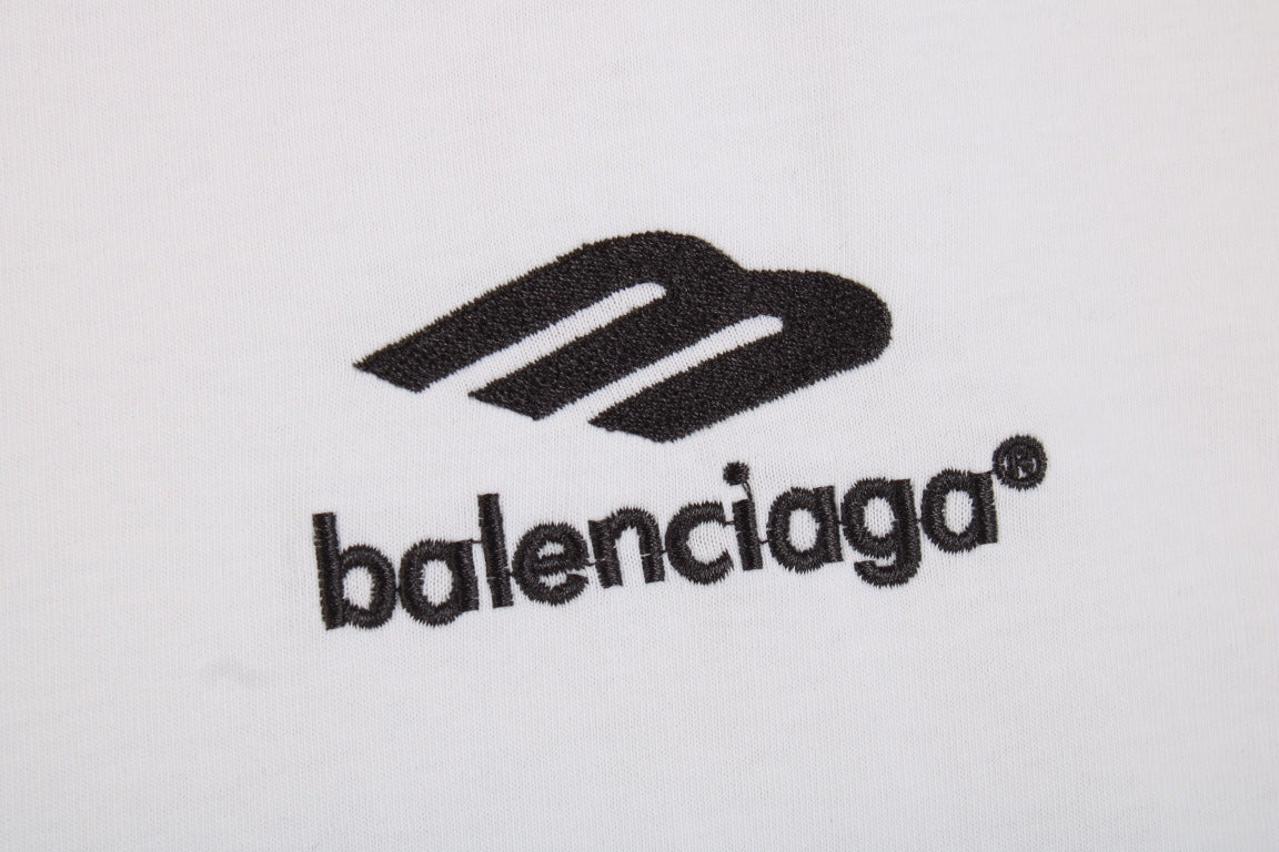 Balenciaga Long Sleeve T-shirt - Black Unisex Streetwear Limited Edition - White long sleeve t-shirt with black Balenciaga logo on the chest. Simple and minimalist design.
