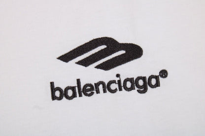 Balenciaga Long Sleeve T-shirt - Black Unisex Streetwear Limited Edition - White long sleeve t-shirt with black Balenciaga logo on the chest. Simple and minimalist design.