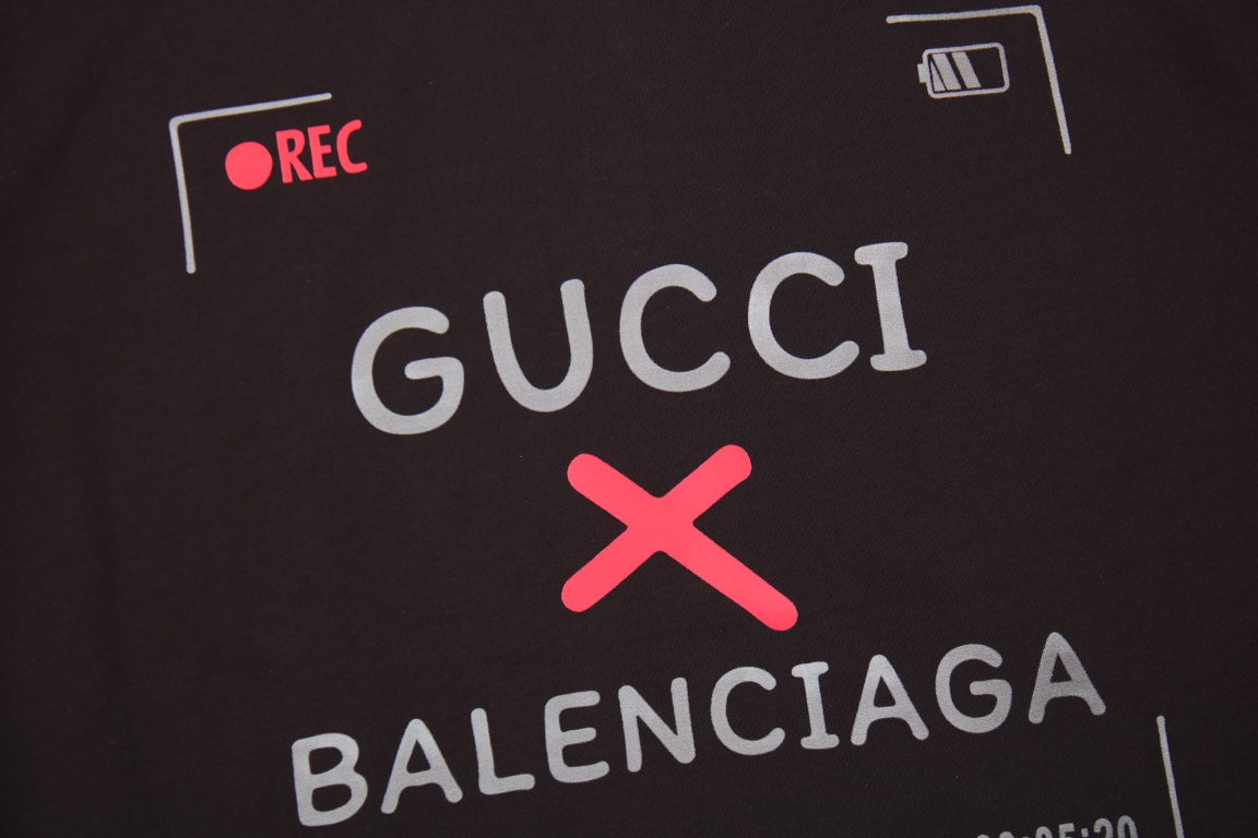 Gucci - Balenciaga Collaboration T-shirt - Black Unisex Streetwear Limited Edition - This black t-shirt marks a bold collaboration between Gucci and Balenciaga, featuring a standout design