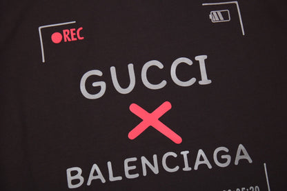 Gucci - Balenciaga Collaboration T-shirt - Black Unisex Streetwear Limited Edition - This black t-shirt marks a bold collaboration between Gucci and Balenciaga, featuring a standout design
