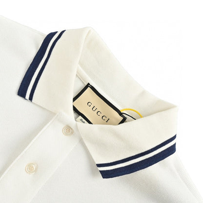 Gucci Polo Shirt - White Unisex Streetwear Limited Edition - This Gucci polo shirt features a clean white design with navy trim on the collar
